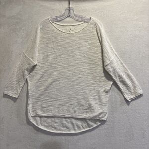 Lou & Grey Textured Knit Relaxed Roll Neck Hem Sweater Size Medium Ivory Cream